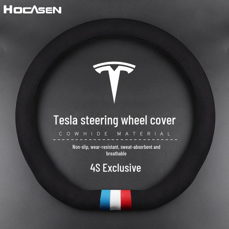 Tesla Model 3/Y/S/X Steering Wheel Cover - Genuine Leather, All-Season Fit
