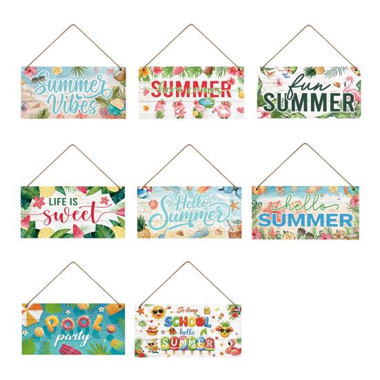 Summer Themed Gifts Wooden Hanging Sign, Beach Theme Welcome Sign Front Door Decor with Coastal Home Decorations Rope, Colorful Hanger for Seasonal