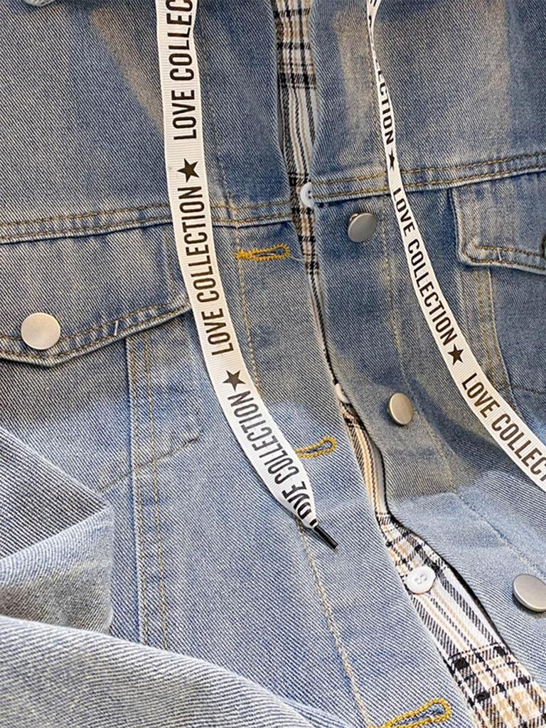 Girls' Loose Fit Denim Hooded Jacket - Junior & High School Autumn Top