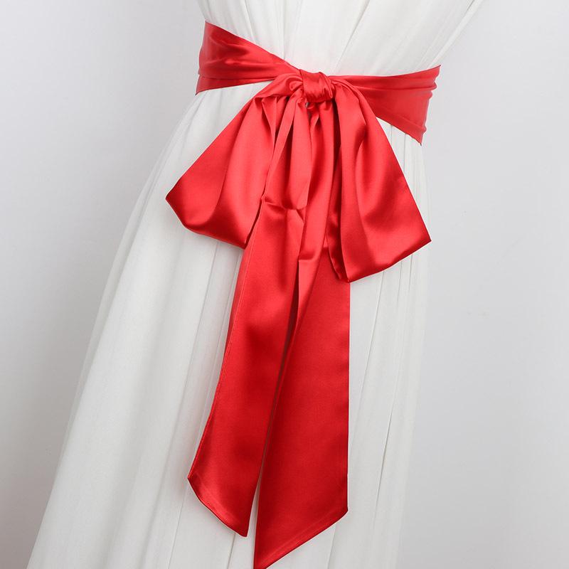 High-End Black Double-Wrap Silk Scarf Belt for Women