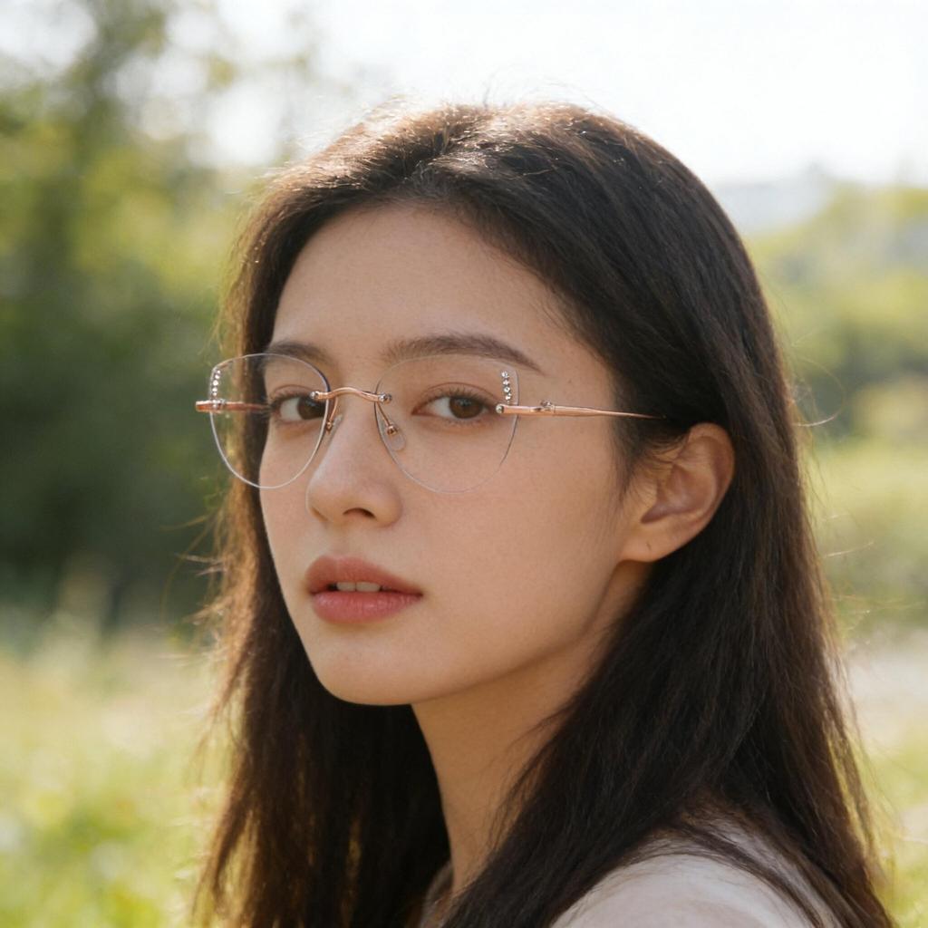 Rimless Gold Wire Myopia Glasses: Color-Changing, Photochromic, Ultra-Light, Blue Light Blocking – Stylish Internet Celebrity Design.