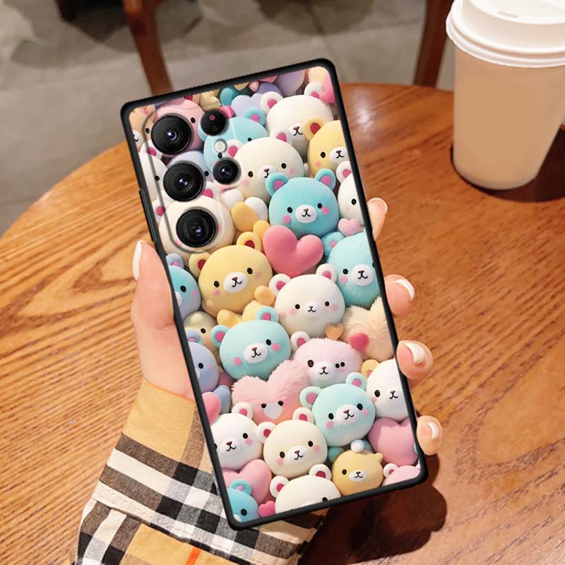 Cartoon Animals Cute Phone Case For Samsung Galaxy S26 S25 S24 S23 S22 S21 S20 Ultra Plus FE 5G Black Soft TPU
