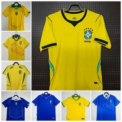 Herre Dame Fotballtrøye Brasil Landslag Vintage 1998 2002 2006 2010 Hjemme Borte Fan T-skjorte Kort Erme Pustende Moda