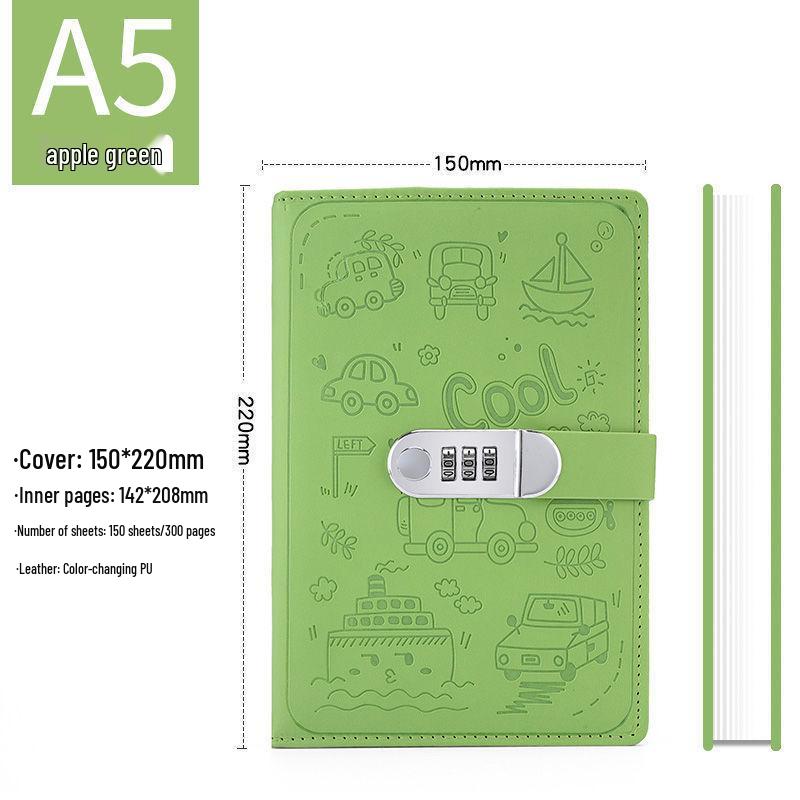 Secure Cartoon Password Diary with Lock - Student Planner Notebook