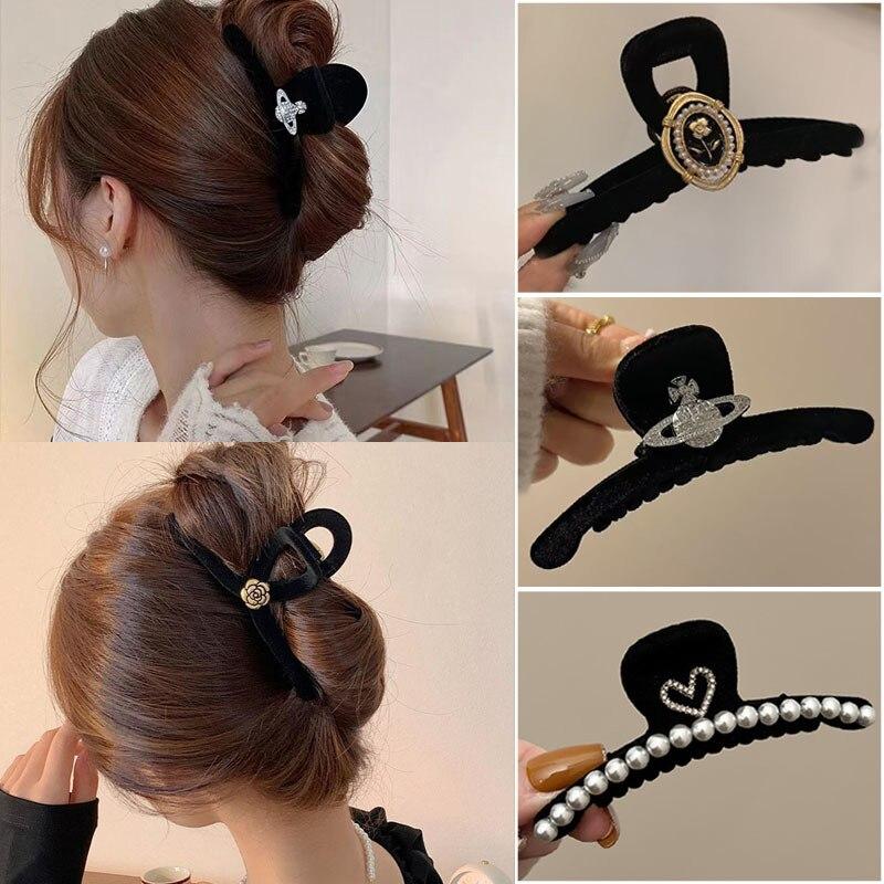 

Винтаж Камелия Цветок Волосы Когти Мода Бархат Черный Заколка для волос Булавка Barrettes Головной убор Для женщин Девушка Аксессуары для волос Ювелирные изделия