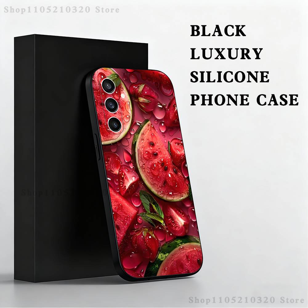 Fruit Watermelon Phone Case For Samsung S 25,24,23,22,30,21,10,9,Ultra,Plus,Lite,FE,4,5 G Black Soft Case SamsungS25plus 5G