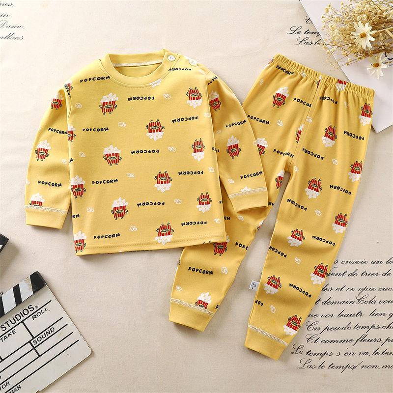 2026 Summer Children Long Sleeve Pant Underwear Set Baby Spring O-Neck Cartoon Cotton Pajama Set Home Wear Clothing for Girl Boy