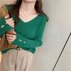 V-neck Knitted Bottoming Shirt Women's New Design Sense Niche Autumn and Winter Interior Chic Top White Average Size