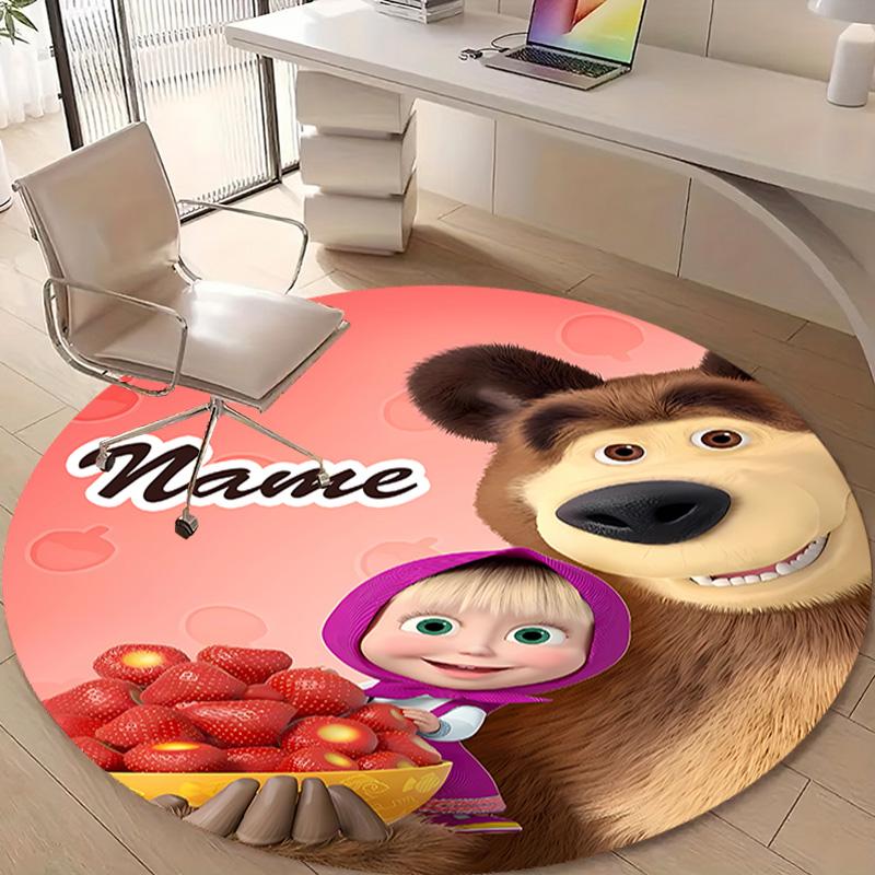 Personalized M-Masha and the Bear Round Chair Office Rug - Perfect for Mat, Office Chair & More - Ideal Gift for Birthdays and Holidays