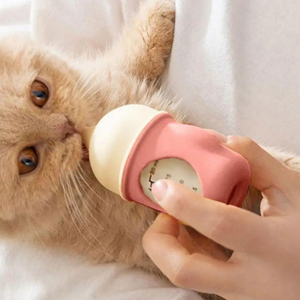 80ML Kitten Nipple Bottle Anti Choking Bite Resistance Puppy Milk Feeder with Scale Silicone Kitten Feeding Bottle