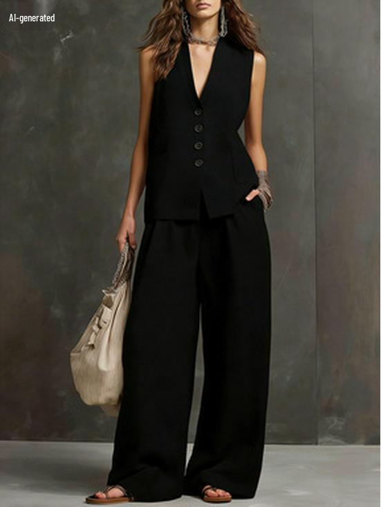 2026 European-American Linen Summer Set: Sleeveless Vest + Wide-Leg Pants - Gentle, Effortless Style