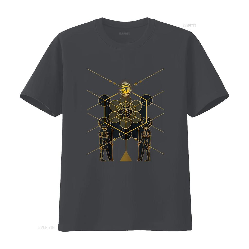 Sacred Geometry Science Egyptian HORUS HERU T Shirt Vintage Washed Homme Top For Everyday Wear Unisex Casual Slightly Stretched