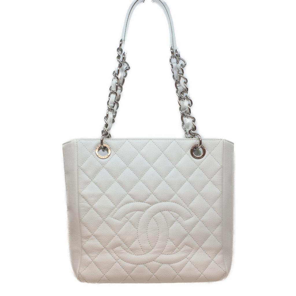 CHANEL No. 15 White Caviar with Silver Hardware PST Tote Tote Bag whiteUsed