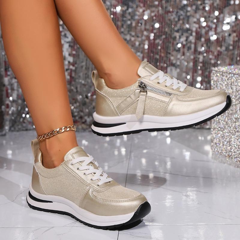 Women's Plus Size Single Shoes Spring and Autumn New Style Rhinestone Lace Up Casual Shoes