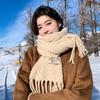 Alpaca circle fringed scarf containing wool warmth versatile knitted scarf female autumn and winter couple high sense