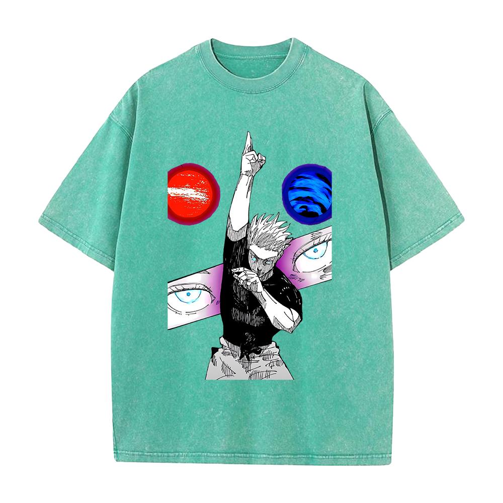 Anime Jujutsu Kaisen Gojo Satoru Graphic T Shirt Men Women Clothing Casual Loose Tshirt Washed Cotton T-shirt Harajuku Male Tops