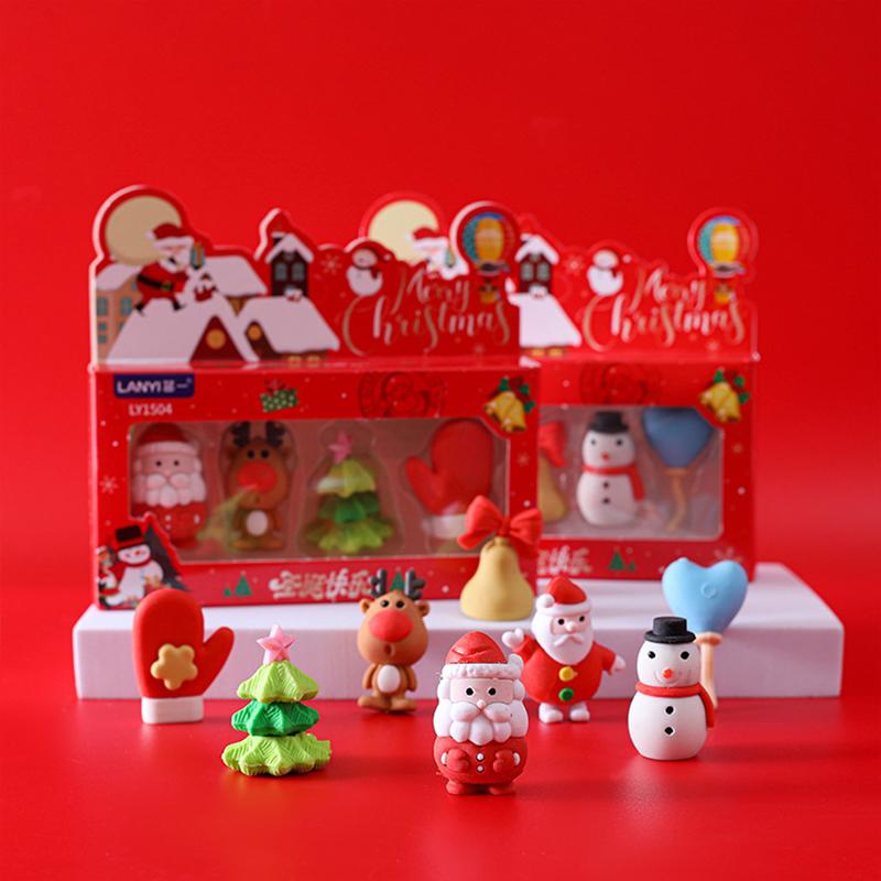 Christmas Erasers Gift Set Students Stationery School Supplies Cute Cartoon Erasers Gifts