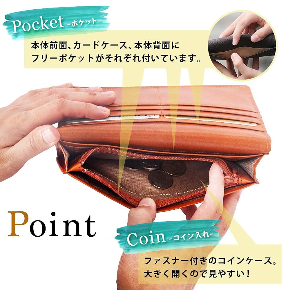 Men's Koshibu (Persimmon Tannin) Italian Leather Long Wallet with Coin Purse, Made in Japan, Perfect for Kimono, Tensha Day, Tiger Day, Father's Day,