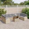Ensemble de canapé de jardin 11 pièces avec coussins Beige Poly Rotin, Canapé de jardin 2 places avec rangement et coussins 3357453