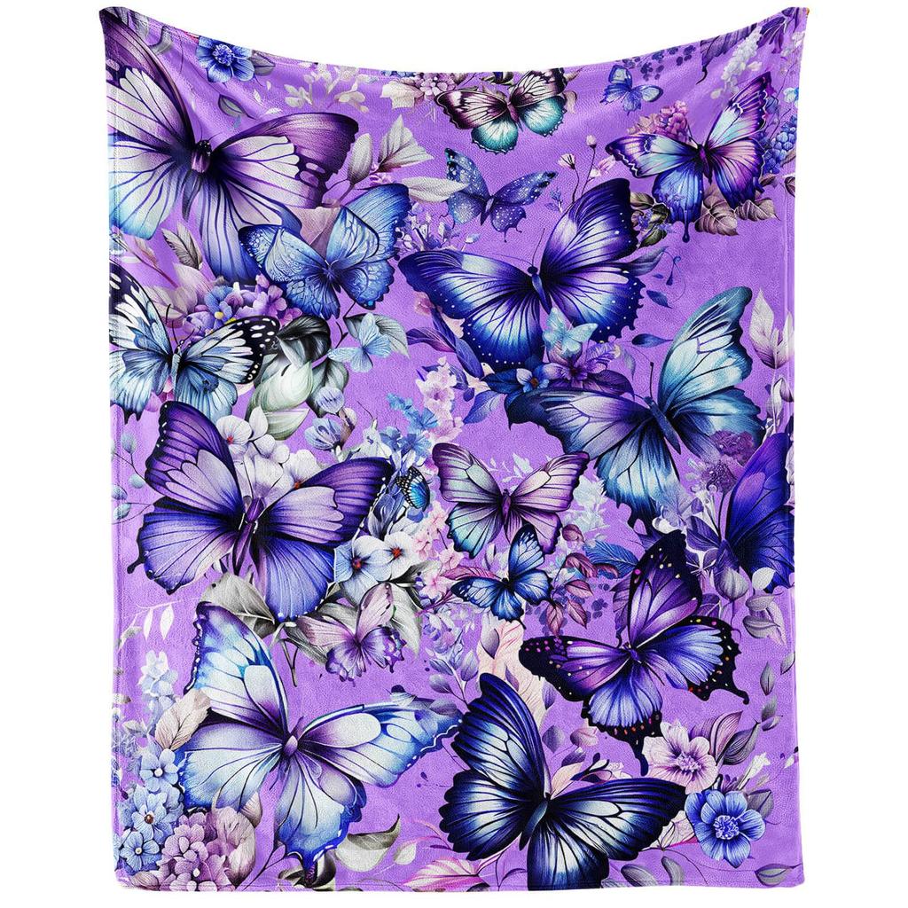 Purple Butterfly Flannel Blanket Watercolor Pattern Blanket Home Office Nap Blanket Air Conditioning Blanket