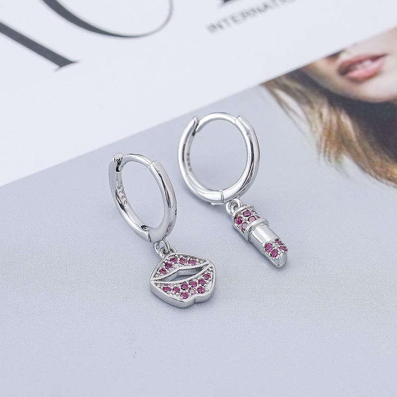 ANENJERY Micro Zircon Lipstick anheng Hoop øredobber for kvinner kreative sexy ørespenne smykker
