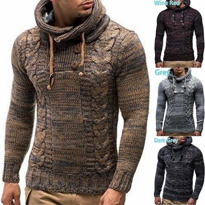 Men S Fitted Hooded Pullover Plus Size Knit Sweater