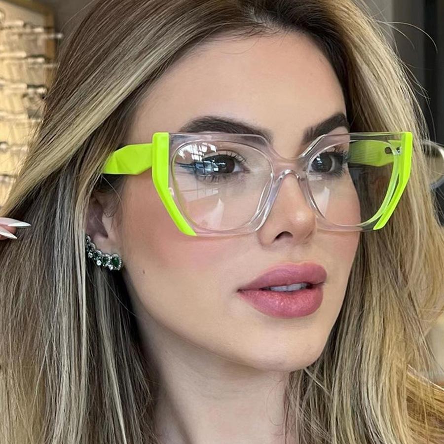 Retro Polygon Cat Eye SunGlasses Frame Women Fashion Double Color Clear Eyewear Men Optical Frame
