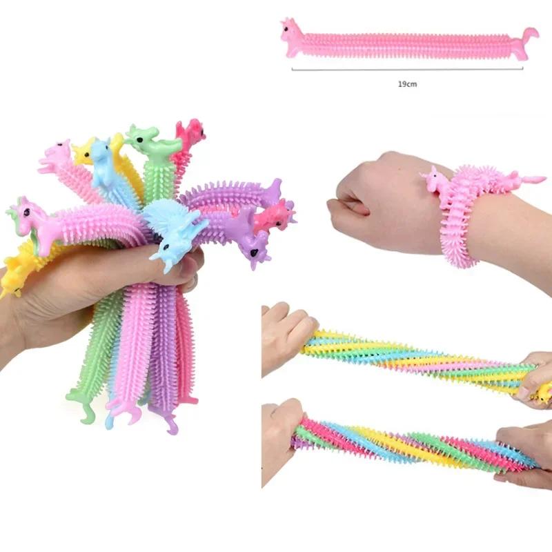3pcs Funny Unicorn Pull Worm Noodle Fidget Toys Stretch String TPR Rope Anti Stress Toys String Stress Relief Autism Vent Toy