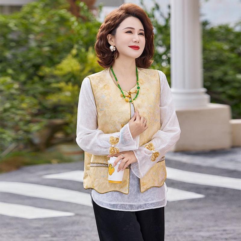 Stylish Spring Vest for Middle-Aged Women: Chinese Style Outerwear for Elegant Ladies XL
