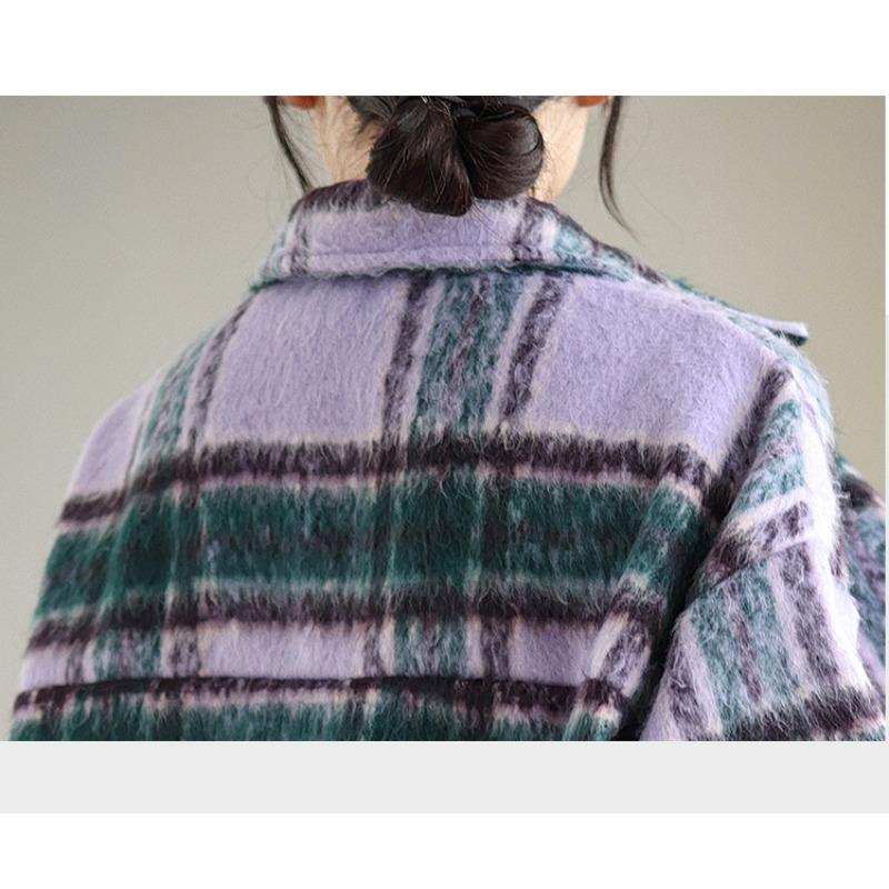 DIMANAF 2025 New Autumn Winter Plus Size Women Coats Jackets Loose Casual Outerwear Vintage Lady Plaid Cotton Thick Long Sleeve