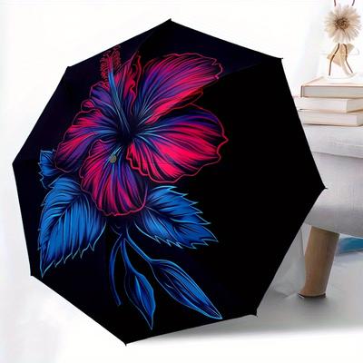 1 pièce Parapluie Pliant Compact à Ouverture/Fermeture Automatique Motif Fleuri, Toile Robuste à 8 Baleines, Léger et Portable, Utilisation Quotidienne, Cadeau, Parapluie d'Extérieur, Voyage