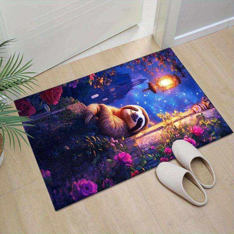 Charming Sloth and Roses Area Rug for Cozy Living Spaces - Unique Animal Design Carpet | Home Furnishings Skid resistant carpet