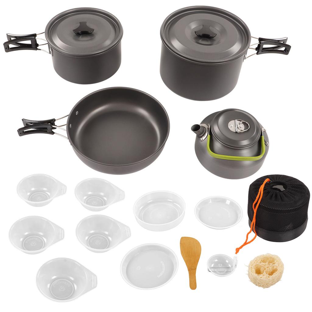 Camping Cookware Kit Portable Practical High Hardness Anti Scald Pot Kettle Set for Outdoor Picnic