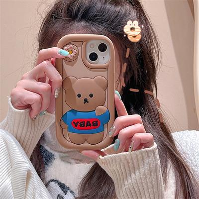 Ins Kore Sevimli Donut Bebek Ayı Silikon Telefon Kılıfı Iphone 14 13 12 Pro Max 11 Güzel Hayvan Koruyucu Yumuşak Kapak Funda
