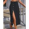 Women's European and American Casual High Waist Irregular Slit Denim Midi Skirt