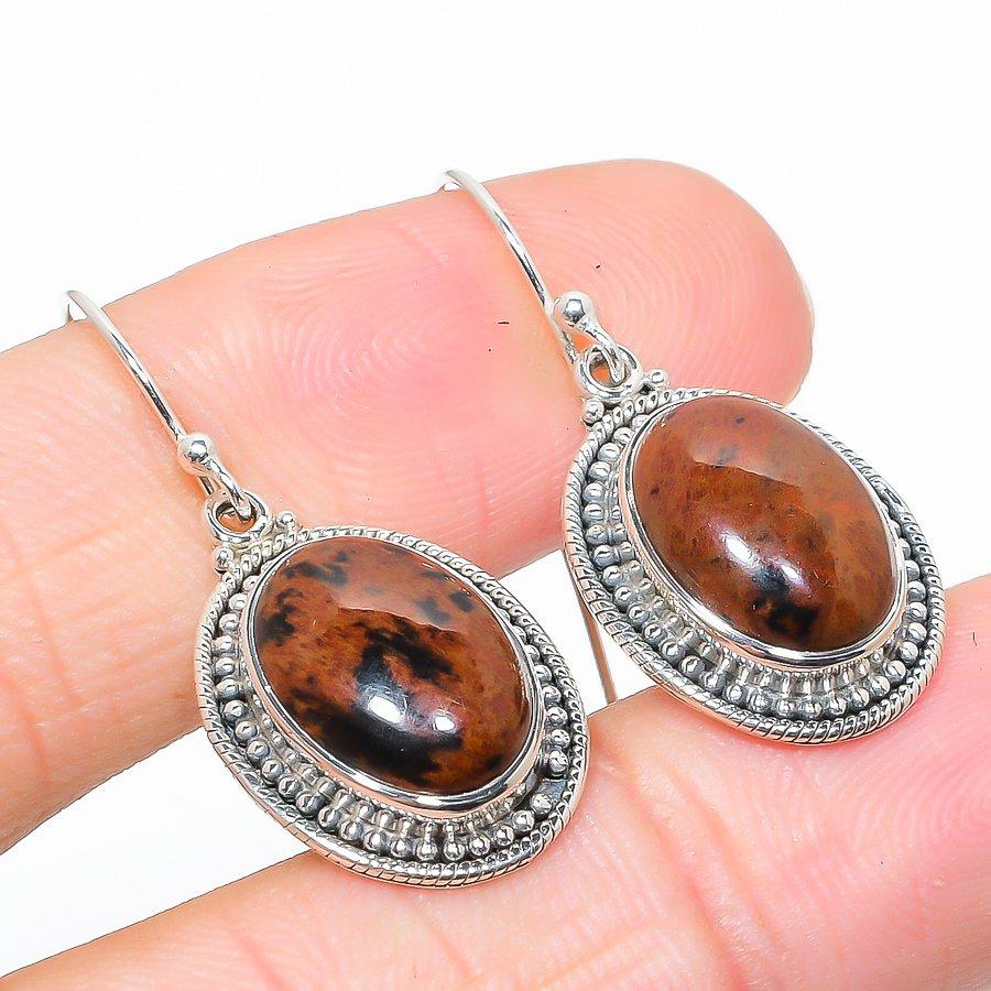 Natural Mahogany Obsidian Gemstone 925 Solid Sterling Silver Earring 1.50" C0c83