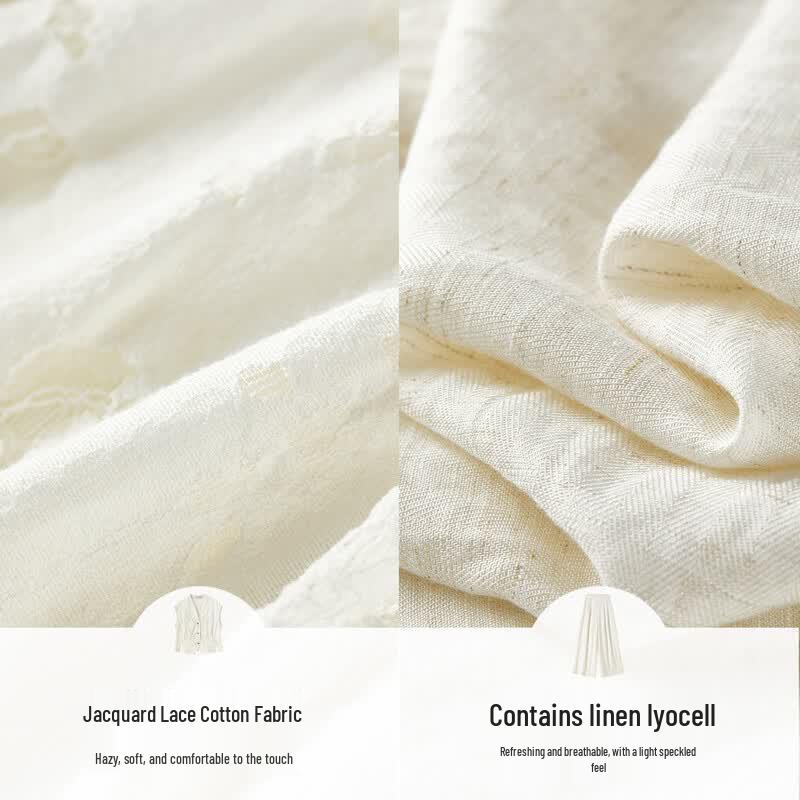 Women's V-Neck Lace Vest and Linen Blend Pants Set