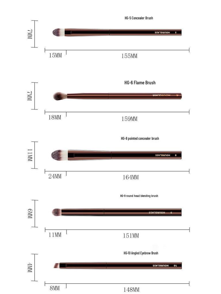 HOURGLASS Complete Makeup Brush Set: Powder, Blush, Foundation, Eyeshadow, Concealer, Lip Brushes.