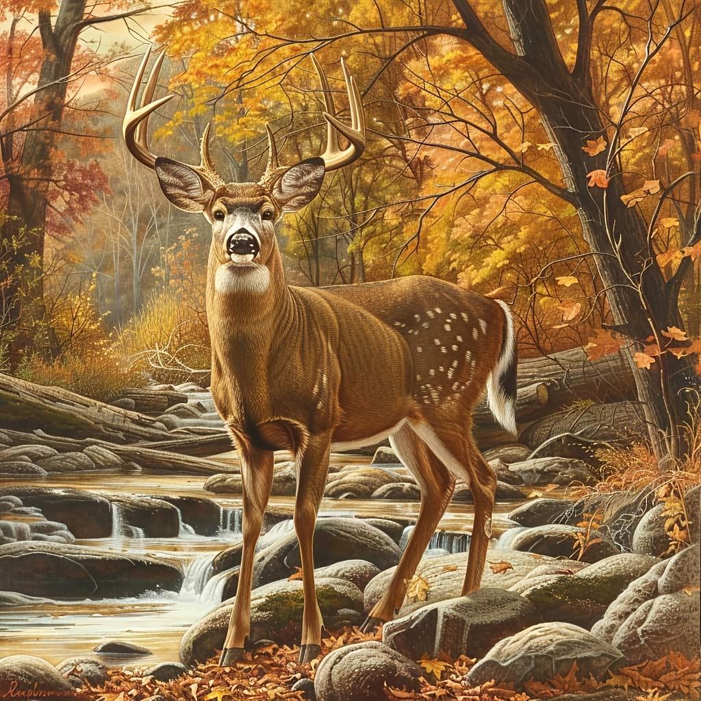 Diamond Painting Kit - Majestic Deer in Autumn Forest, Round Acrylic Diamonds, Unframed Wall Art & Craft Set, Perfect Surprise Gift for Animal Lovers,