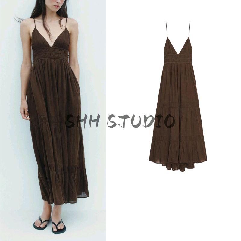 Summer New Product Women's Clothes Vacation Style Cotton Bowknot Decoration Tulle Open Back Midi Skirt Dress 0881220