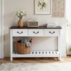 120 Cm Console Table, Farmhouse Desk Behind the Couch with Drawers and Bottom Storage Shelf, Wooden Rectangle Entrance Narrow Sofa Table for Hallway,