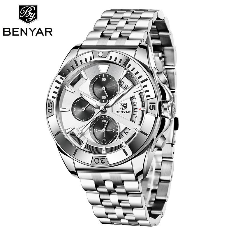 Benyar Binya Semi-Fan Calendar Novel Design Single Folding Buckle Men S Quartz Watch By-5180