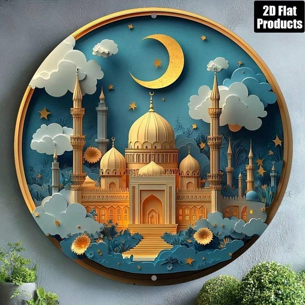 Tin Sign Eid Mubarak Islamic Wall Art Metal Poster Laser Cut Home Decor Living Room