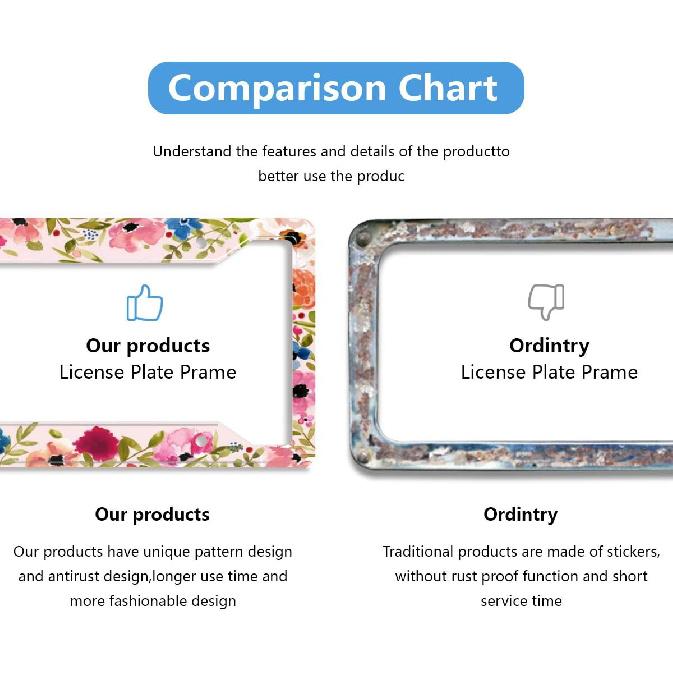 Personalized License Plate Frame Stainless Steels Artistic Flower Pink License Plate Car Tag Holder with 4 Holes and Screws for Women Men Auto