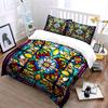 Floral Stained Glass Pattern Bedding Duvet Cover Set Duvet Cover Pillowcases  (1*Duvet Cover 2*Pillowcases, without duvet insert)