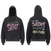 Sweat à capuche imprimé Ange Saint Michel Hommes Femmes Streetwear Américain Sweat-shirt à enfiler délavé Coupe décontractée ample