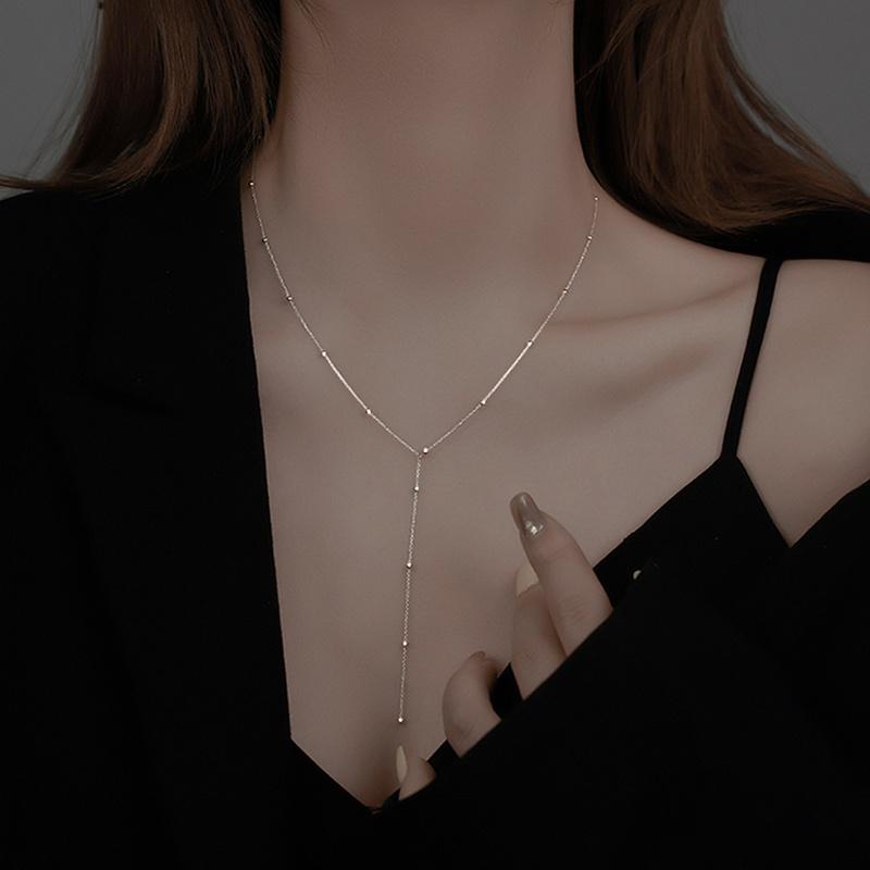 Collier à pampilles en perles rondes à la mode pour femme, nouvelle chaîne de clavicule simple d'été, longue chaîne géométrique, bijoux personnalisés pour femme