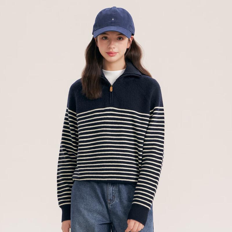 DEESHA Girls' Striped Half-Zip Pullover Sweater