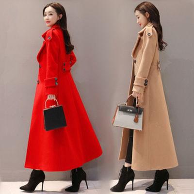 Długi wełniany płaszcz damski zimowy nowy koreański styl talia damski płaszcz pogrubiony wełniany płaszcz do kolan