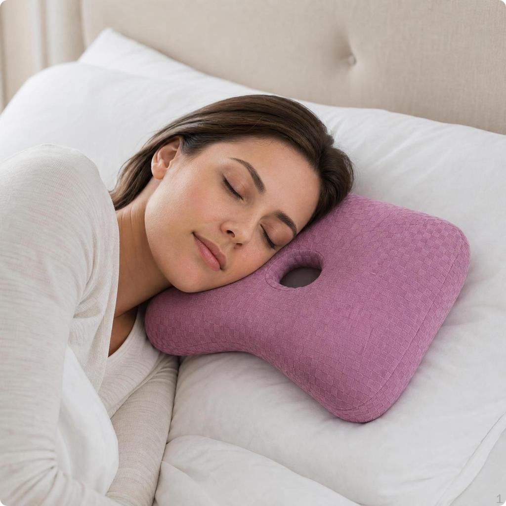 Ear Hole Pillow Vacuum Compressible Side Sleeping with Checkerboard Textured Aid